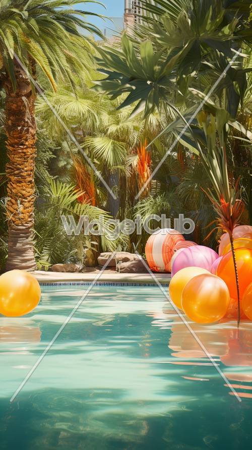 Vibrações coloridas de festa na piscina