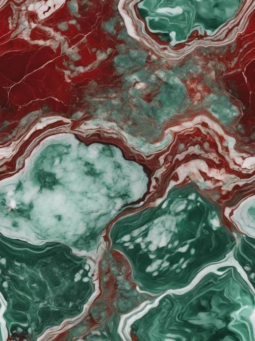 Design of a seamless glossy marble pattern in variations of green and red.