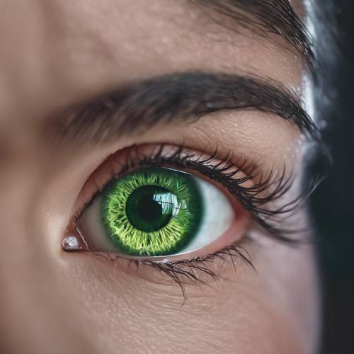 Un ojo verde deslumbrante que exuda un aura nefasta.