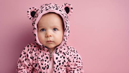 かわいいベビーピンクのチーターパターンがデザインされた赤ちゃん用のワンピース