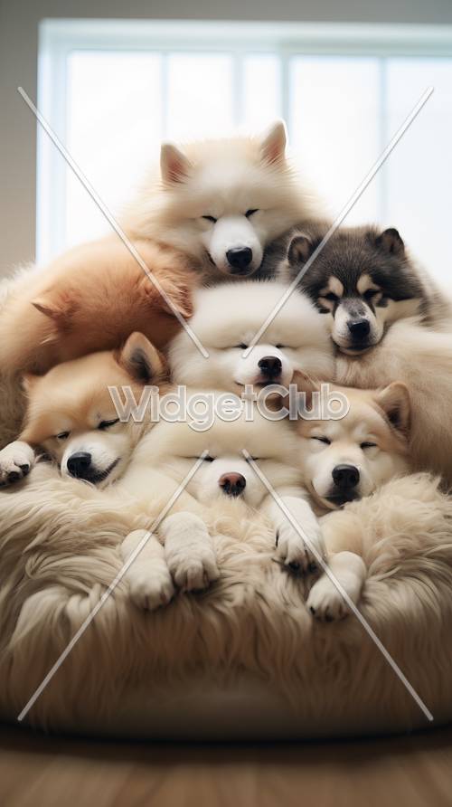 Pilha fofa de cachorros dormindo