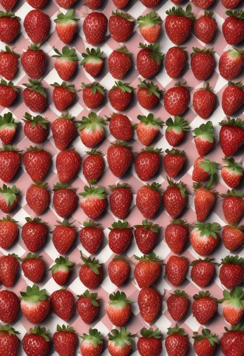 A checkerboard layout scattered with clusters of ripe strawberries. Kertas dinding [64a3c95993254dd9b3bc]