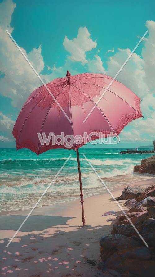 海辺のピンクの傘