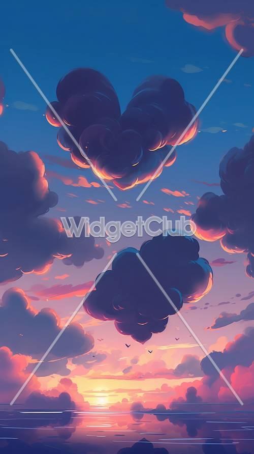 Dreamy Sky with Fluffy Clouds and Sunset Colors