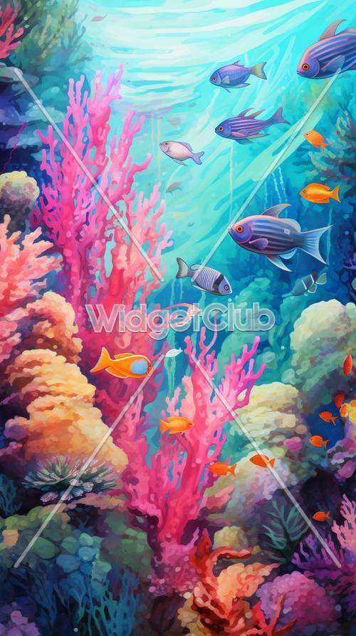 色とりどりのサカナが泳ぐ美しいサンゴ礁壁紙