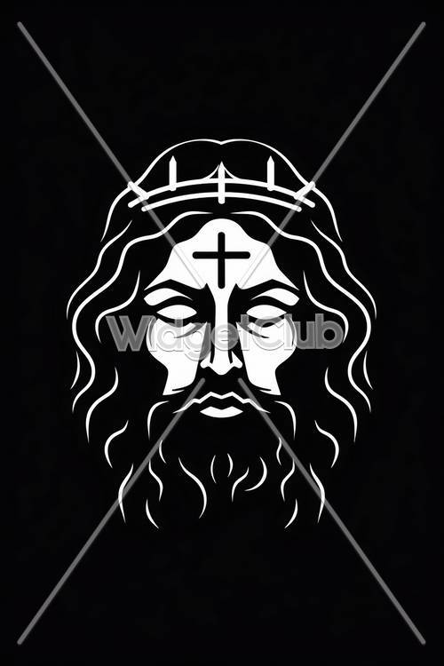黑色背景上的荆棘王冠和十字设计