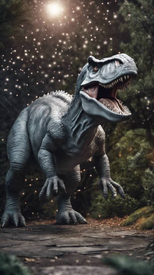 Un enorme dinosauro grigio, che emette un richiamo inquietante nella notte silenziosa.