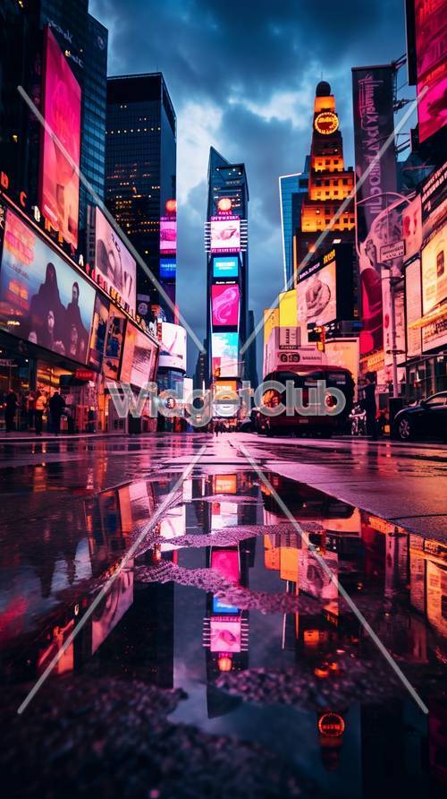 Colorful City Street Reflections in Rain