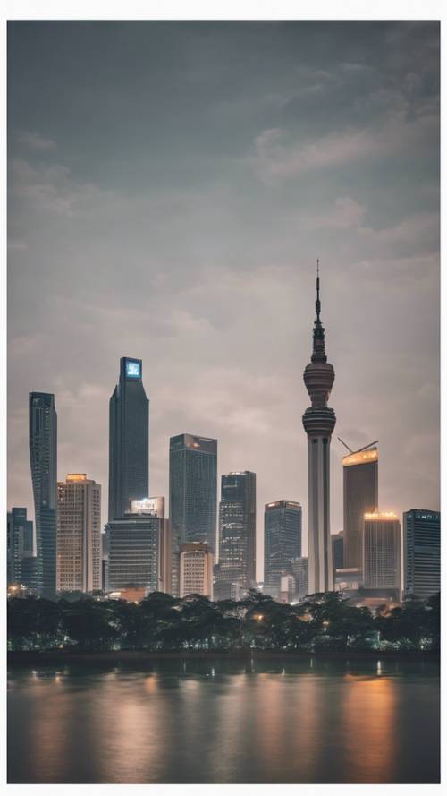 Cakrawala khas Jakarta yang menggambarkan keseimbangan gedung-gedung tinggi dan landmark budaya.