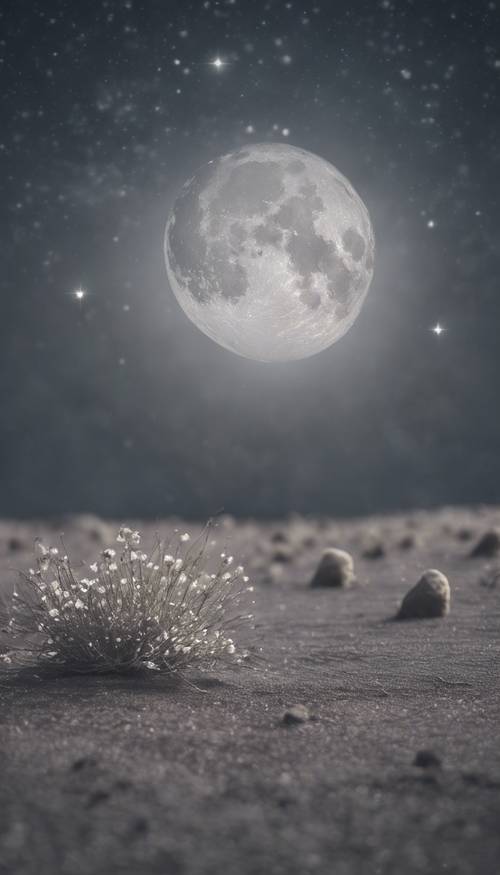 A silvery grey star illuminating a desolate moon.