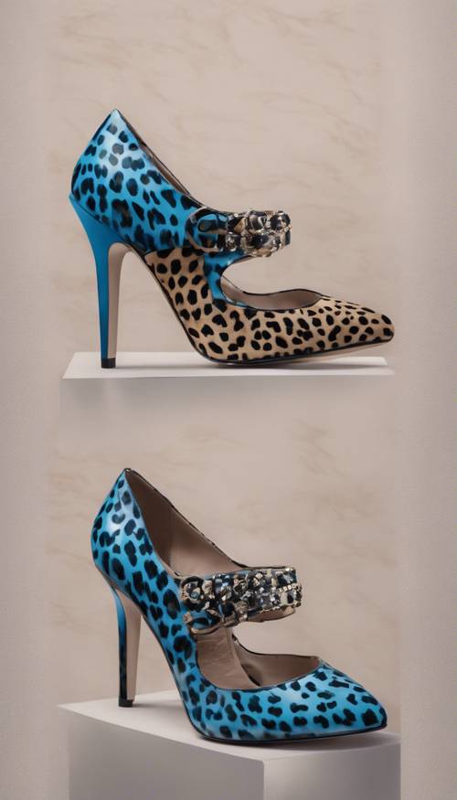 High heels with blue leopard print design