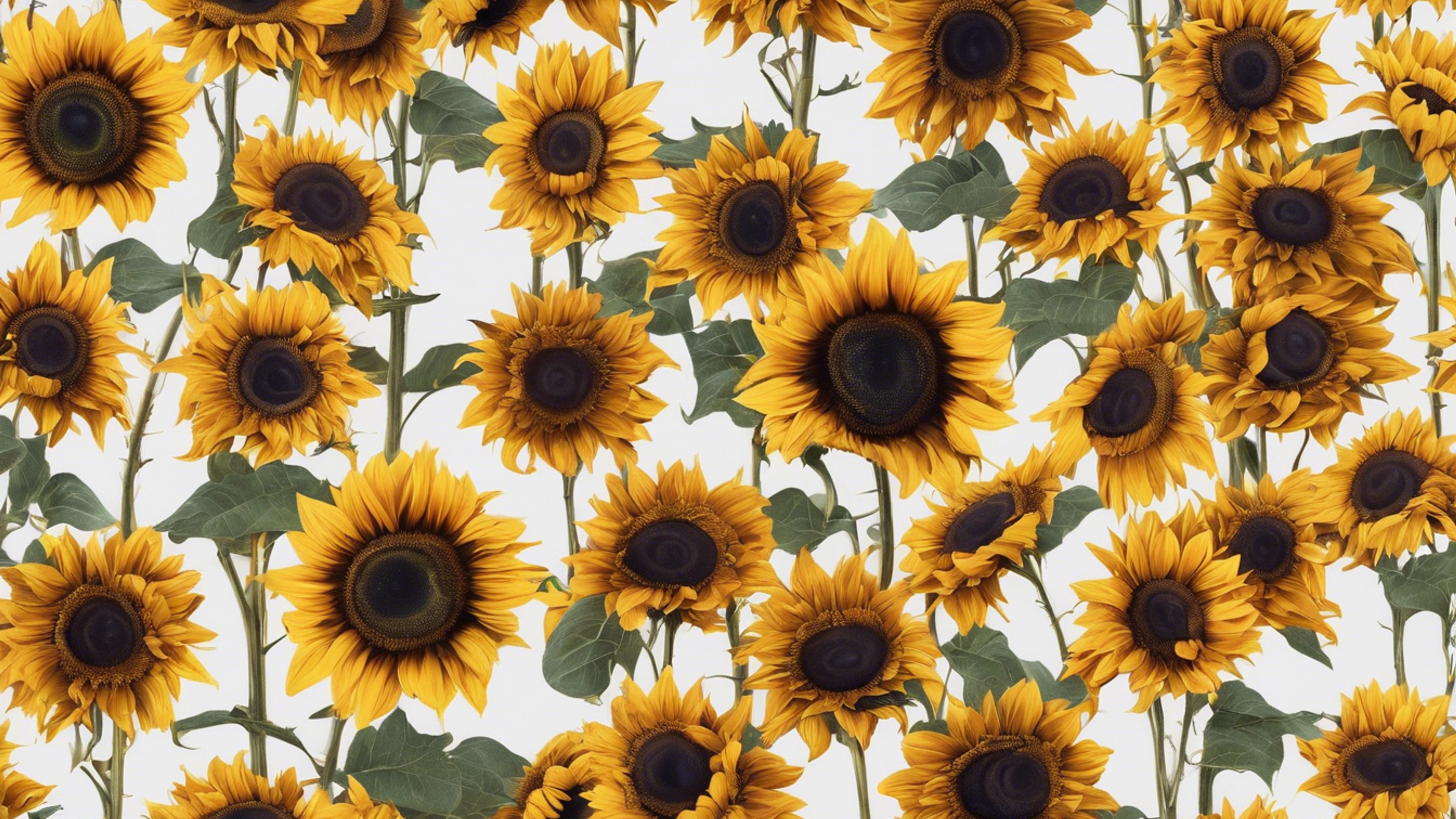 White fabric adorned with a seamless array of dark, debonair sunflowers. Tapeta[27ef1d3ab63c4766bab4]