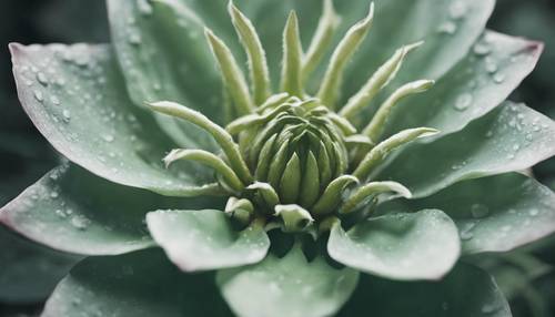 تصوير تفصيلي للبتلات الخضراء المريمية لزهرة غريبة.