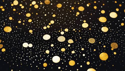 Titik-titik polka emas membentuk konstelasi di langit malam yang gelap gulita.