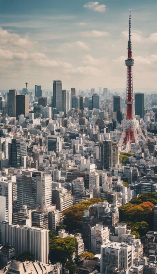 „Panoramę Tokio w słoneczny dzień”.