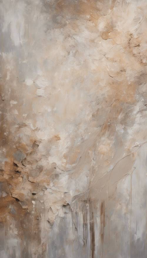 A calming neutral-toned abstract painting displayed on an art museum wall Tapet [4ae30079b22e488cb18b]