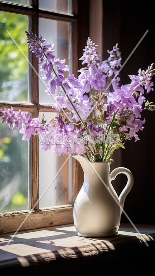 Fiori viola vicino alla finestra