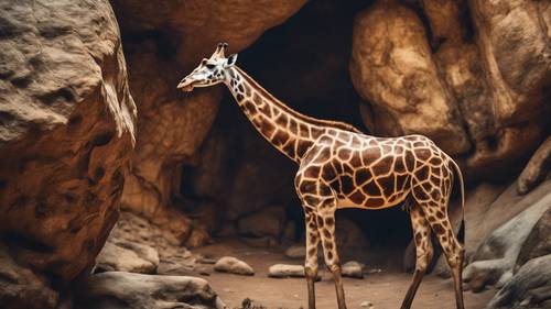 An ancient cave art depiction of a giraffe, painted by cavemen.