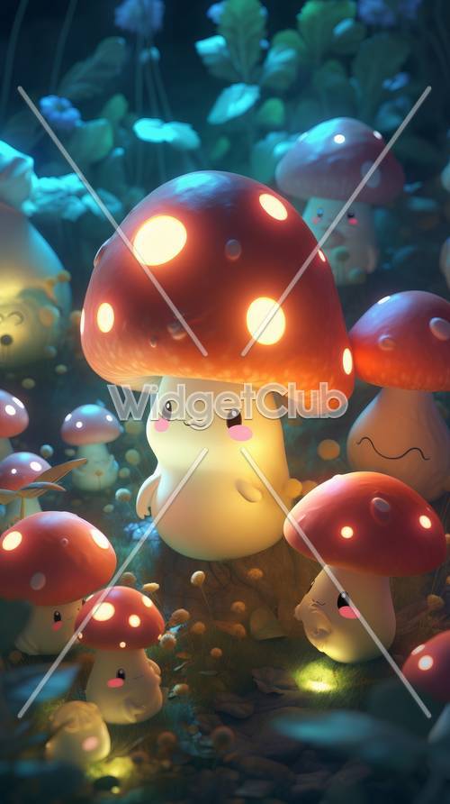 Glowing Mushroom Friends for Your Screen
