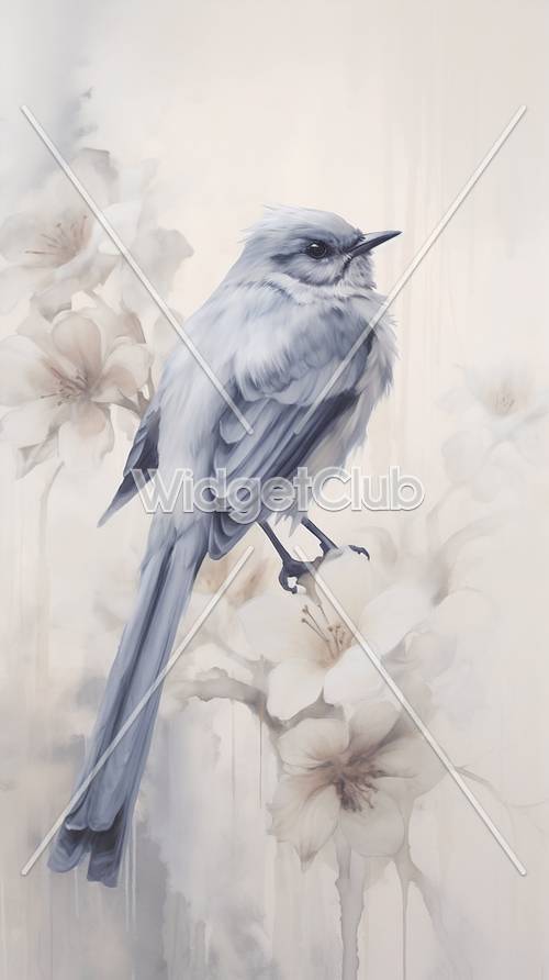 Beyaz Çiçeklerin Üzerinde Mavi Kuş Tünemiş
