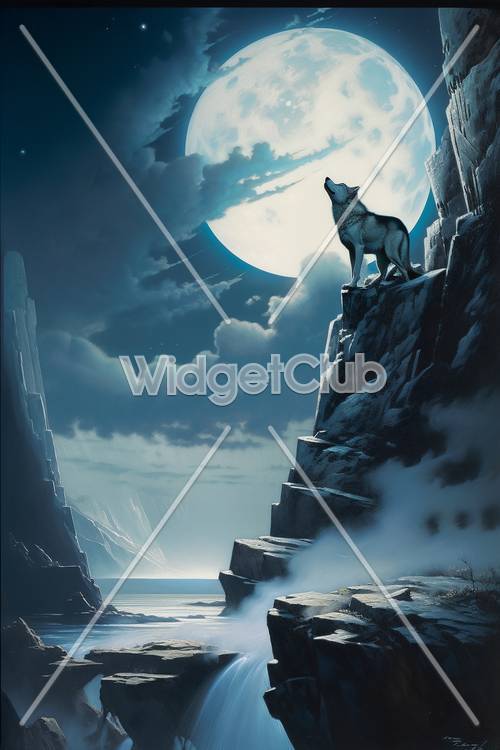 Moonlit Wolf on Snowy Cliffs