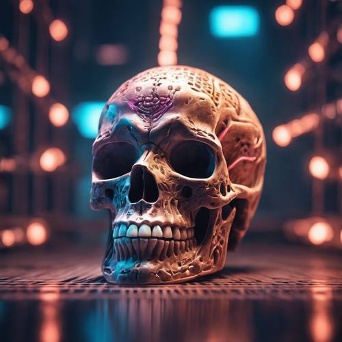 A floating neon skull with detailed ethereal projections. Divar kağızı [156f5b36d2044ad6a70c]