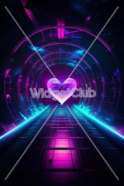 Futuristic Neon Heart Tunnel Wallpaper[72013349eeac4fc9a998]