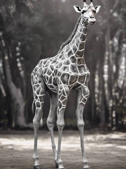 Una giraffa disegnata come una creatura mitica con ali e corno di unicorno.
