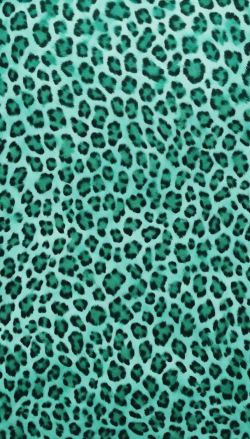 Fundo verde esmeralda coberto com manchas de leopardo azul bebê.