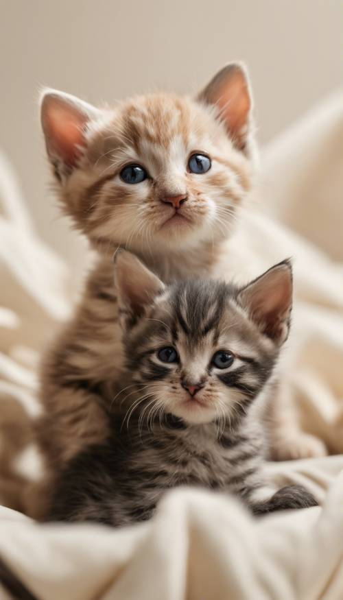 Playful kittens of different breeds on a light cream background. Taustakuva [2c92844e53104c21b96a]