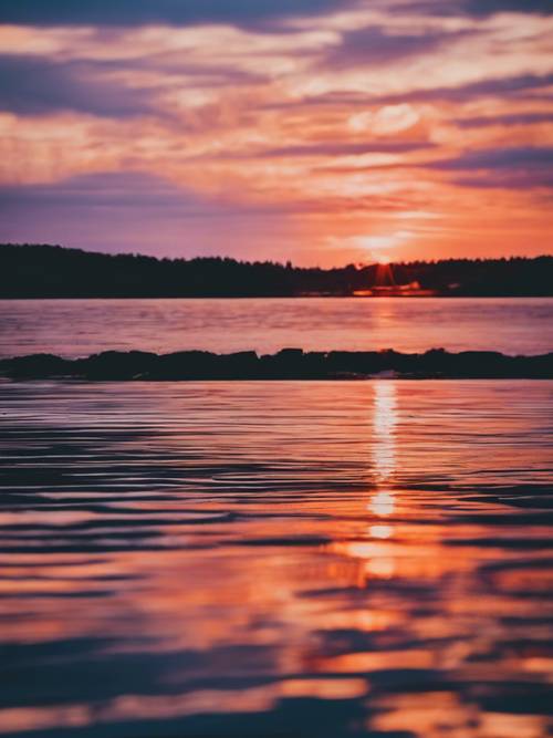 A colorful painting of a sunset over the water in Marquette, Michigan. Tapet [a2ef62f0fb0c4cf99616]