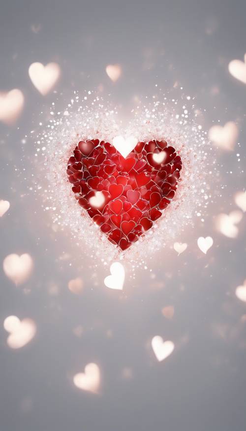 หัวใจสีแดงสดใสส่องแสงซ้อนทับกับหัวใจสีขาวบริสุทธิ์
