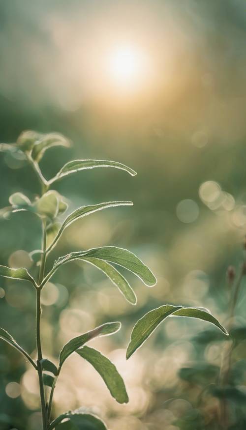 A tranquil morning sunrise filled with a soothing sage green glow. Tapet [810faf657ebb4901a26d]