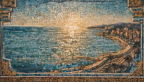 An ornate Byzantine mosaic showing a tranquil ocean view. Tapeta [8d0abe8ae07a4935ad31]