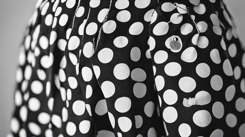 A pair of vintage high-waisted shorts in black and white polka dot design on a dress form.