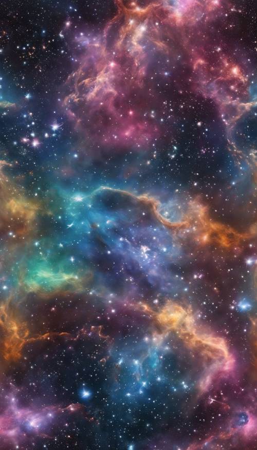 Zbiór galaktyk pomalowanych mnóstwem kolorów przypominających kosmiczną tęczę.