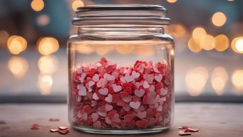 A glass jar filled with tiny glowing hearts, and 'You are the source of my joy, the center of my world and the whole of my heart.' inside each one. Tapet [7f9aefc894bf41aa97ad]