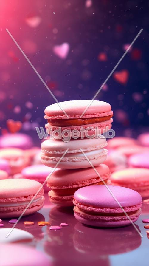 Colorful Macarons Tower with Heart Shapes