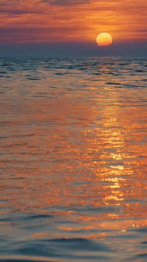 Permadani kaya warna matahari terbenam musim panas di atas Danau Michigan diabadikan dalam cat minyak di atas kanvas.