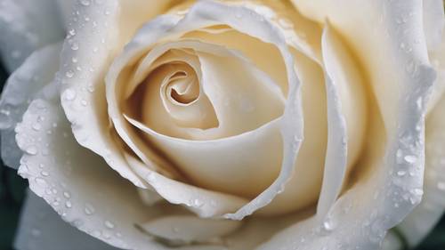 Vista ampliada das pétalas aveludadas de uma rosa branca.