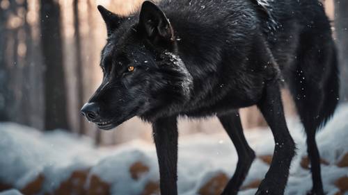 一只黑狼通过一连串激烈的嚎叫与它的狼群交流。