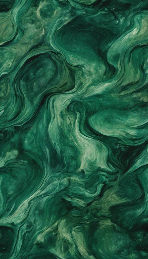 An abstract pattern showcasing different shades of dark green textured like oil paintings.