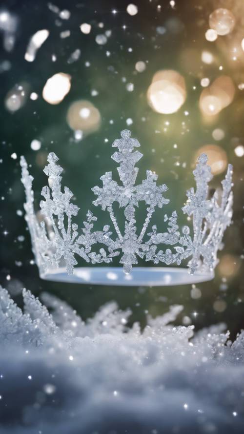 雪片の白い女王の冠と踊るオーロラ