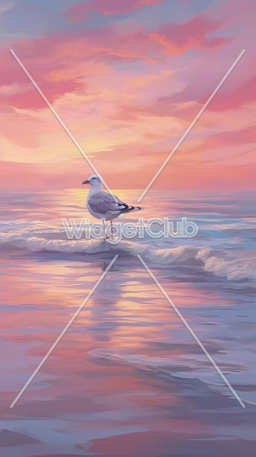 Sunset Seagull by the Sea