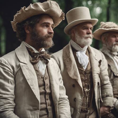 Một buổi tụ tập của các quý ông thời Georgia trong bộ trang phục bằng vải lanh xếp nếp đẹp nhất của họ.