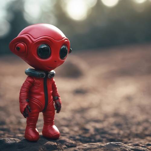 A cute and friendly red alien visiting from a distant planet.