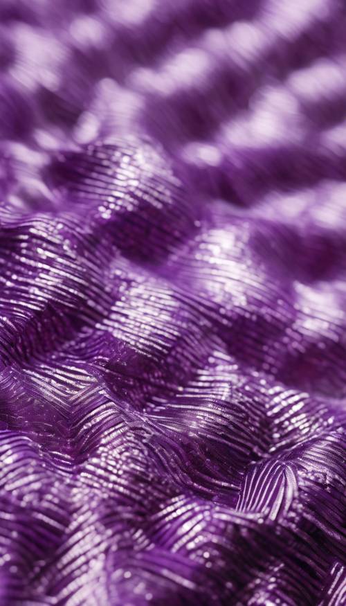 Eine Nahaufnahme eines violett- und silbermetallic gewebten Stoffes.