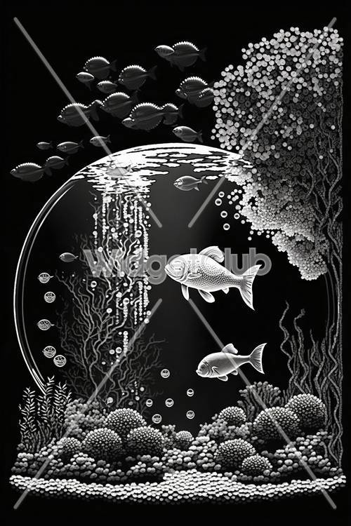 Cena de sonho subaquático em preto e branco