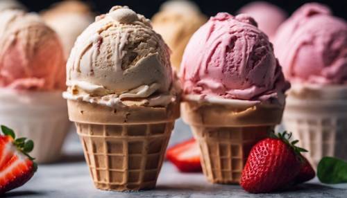 Helado en cono que muestra un delicioso ombre desde vainilla hasta fresa.