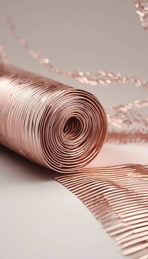 Nierówne paski w kolorze różowego złota w stylu 3D biegną ukośnie na białym tle.